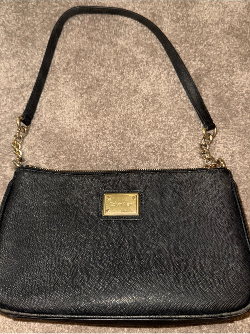 Calvin Klein Black Shoulder Bag with Gold Plate and Chain Strap
